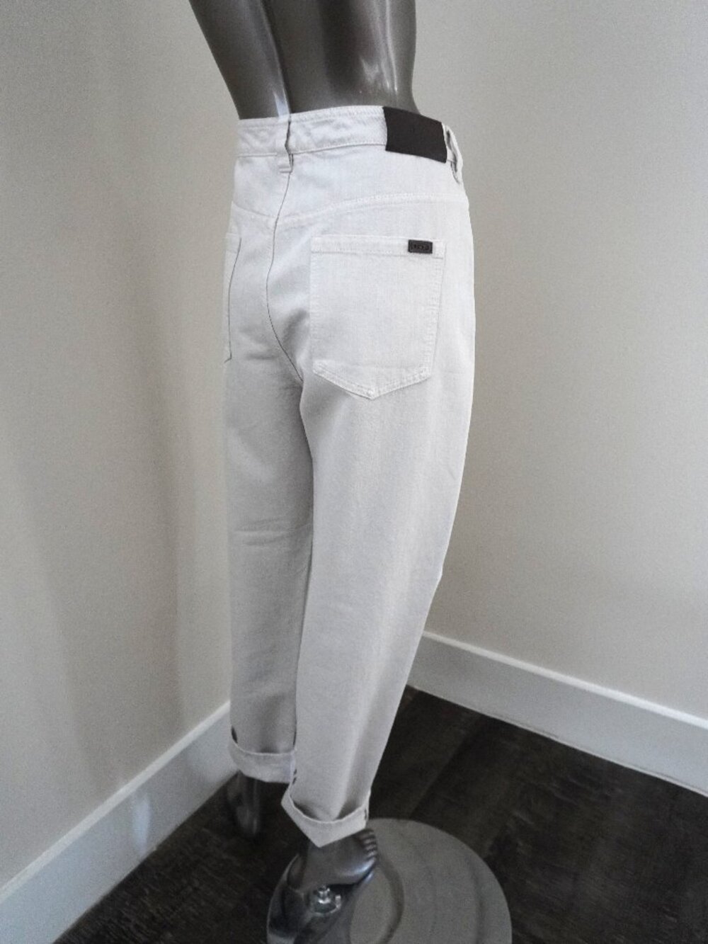 Brunello Cucinelli Monili Jeans Beige Metallic Denim Baggy Tapered Leg Size 8